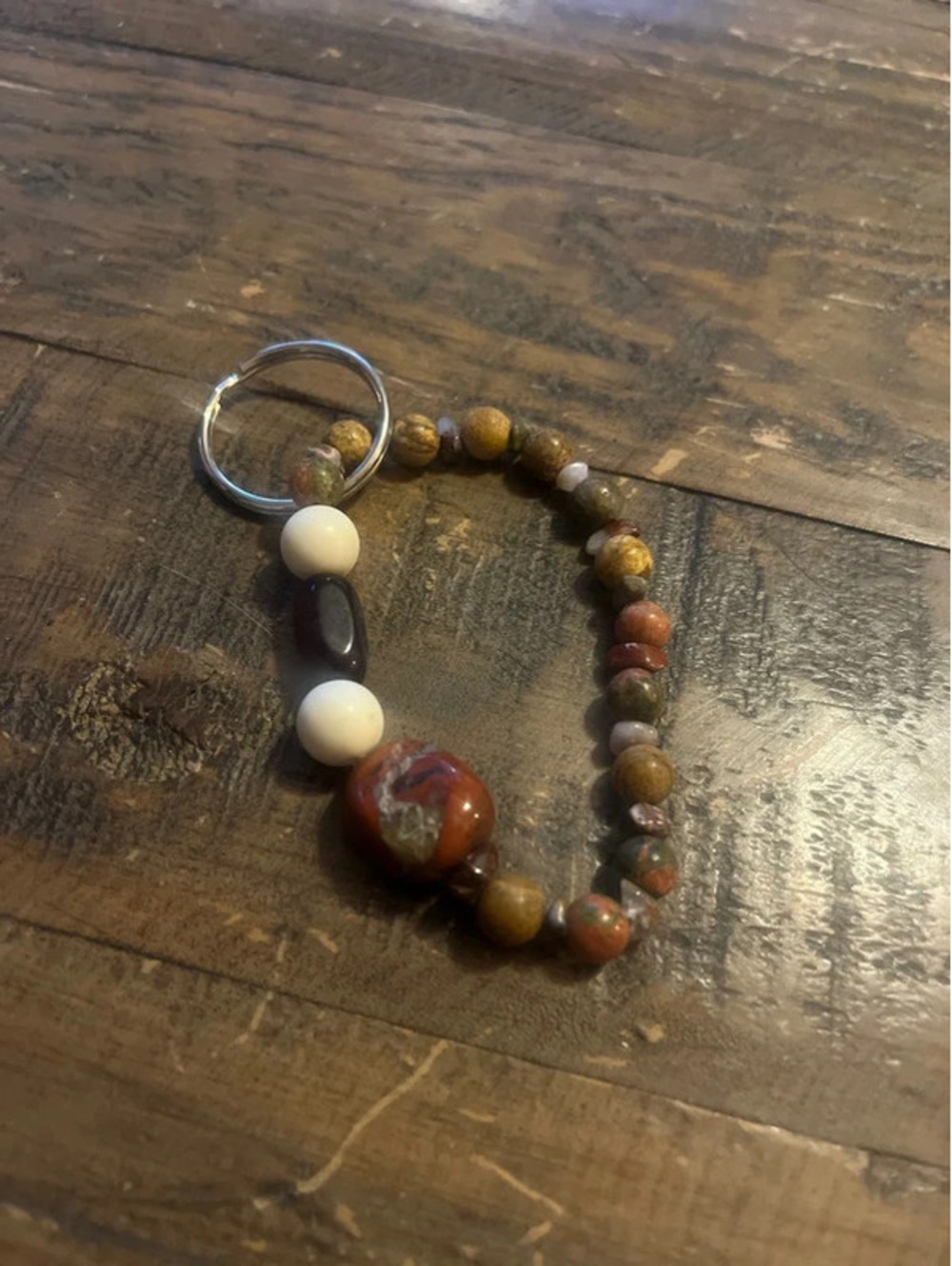 Earth Tone Gemstone Bead Wristlet Keychain • Boho Bracelet Key Ring Holder